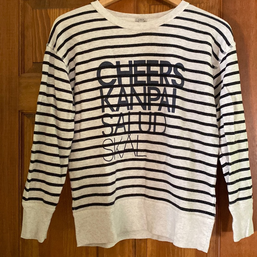 JCREW CHEERS SWEATSHIRT CREW SMALL S STRIPED FRENCH TERRY